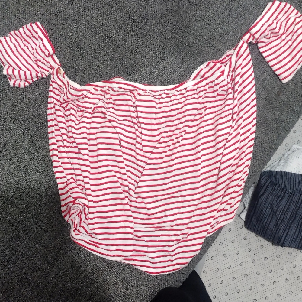 Red and White Striped One-Shoulder Top